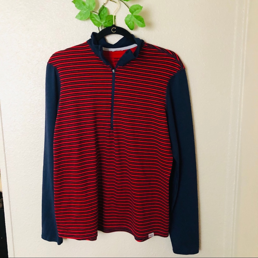 Patagonia Navy Blue and Red Stripe Tee